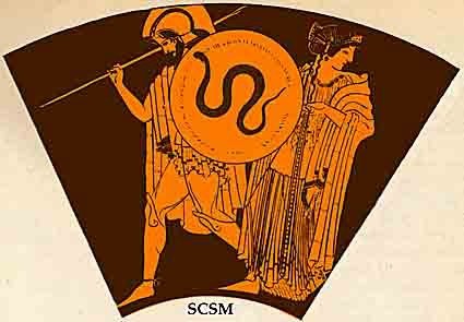 Il logo attuale della SCSM: il commiato fra un guerriero e una figura femminile, da un vaso attico a figure rosse